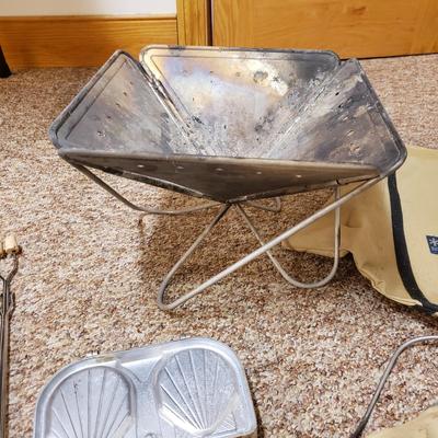 Two Snow Peak Collapsible Fireplaces, Fire Poker and More (C-KD)