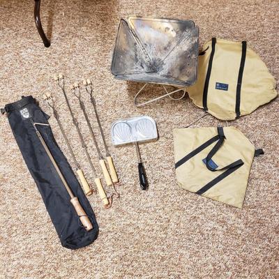 Two Snow Peak Collapsible Fireplaces, Fire Poker and More (C-KD)