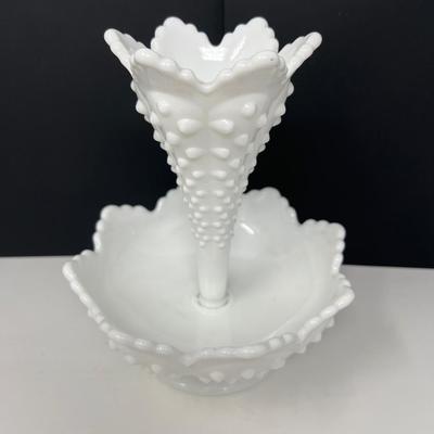 Fenton Hobnail White Milk Glass Single Horn Epergne