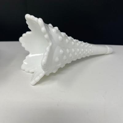 Fenton Hobnail White Milk Glass Single Horn Epergne