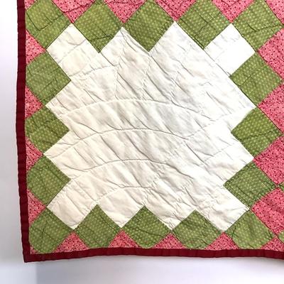 590 Vintage Handmade Double Irish Chain Green & Pink Quilt