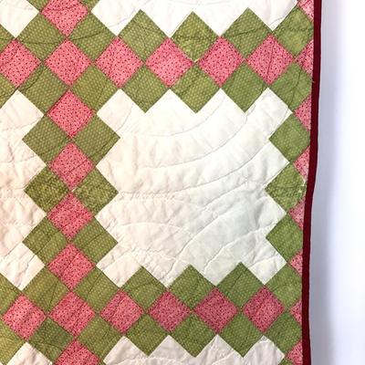 590 Vintage Handmade Double Irish Chain Green & Pink Quilt