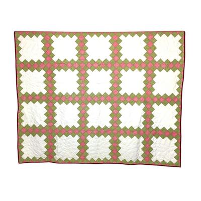 590 Vintage Handmade Double Irish Chain Green & Pink Quilt