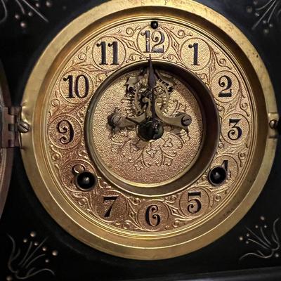 Antique Ornate Waterbury Mantle Clock w Key