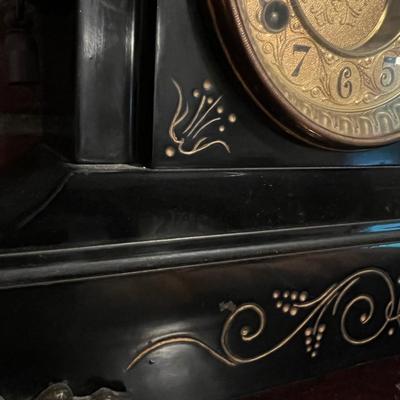 Antique Ornate Waterbury Mantle Clock w Key