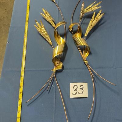 Mid Century Brass Copper Wheat Stalks Wall Hangings