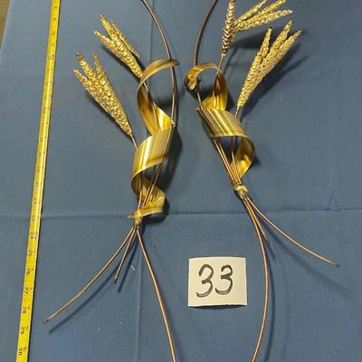 Mid Century Brass Copper Wheat Stalks Wall Hangings