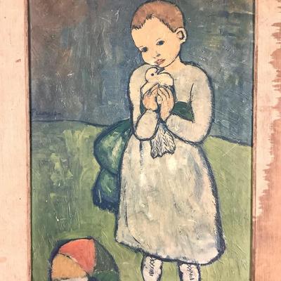 593 Framed Picasso Print on Board Child with Dove