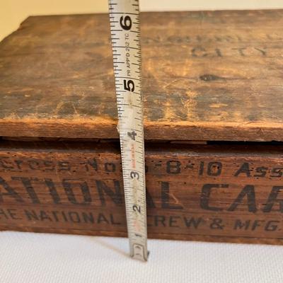 Antique Wood Box National Carpet Tacks WITH Contents