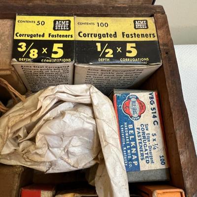 Antique Wood Box National Carpet Tacks WITH Contents
