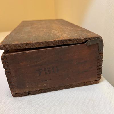 Antique Wood Box National Carpet Tacks WITH Contents