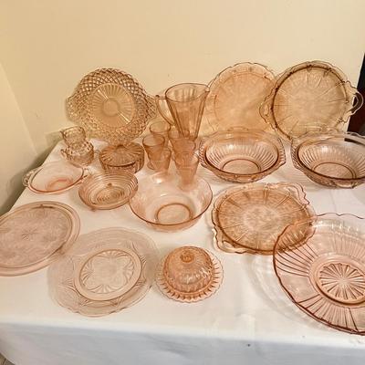 Large Lot Pink Vintage Depression Glassware