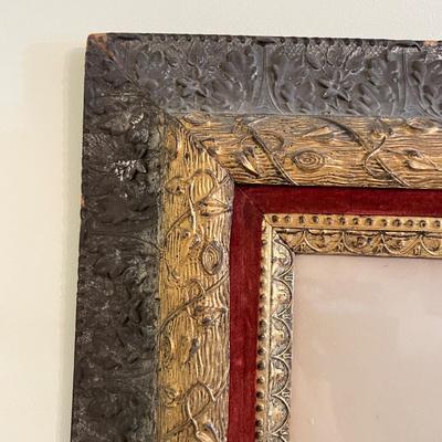 Lg. Antique Framed Portrait - Carved Wood Velvet 31"x27"