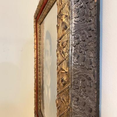 Lg. Antique Framed Portrait - Carved Wood Velvet 31"x27"