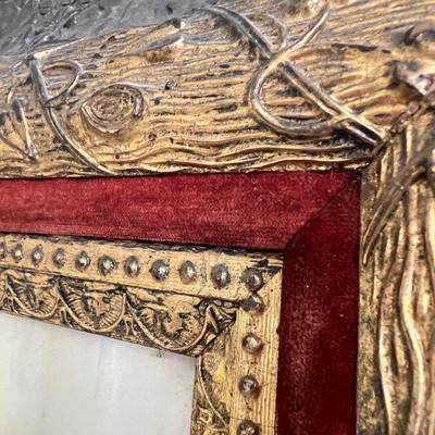Lg. Antique Framed Portrait - Carved Wood Velvet 31"x27"