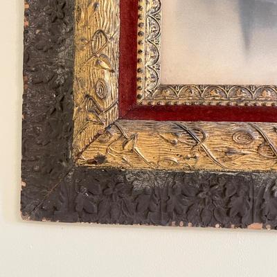 Lg. Antique Framed Portrait - Carved Wood Velvet 31"x27"