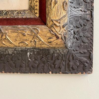 Lg. Antique Framed Portrait - Carved Wood Velvet 31"x27"