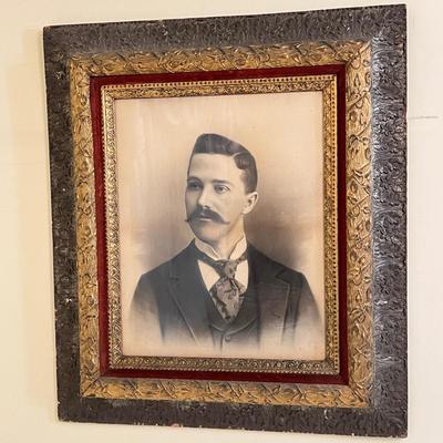Lg. Antique Framed Portrait - Carved Wood Velvet 31"x27"
