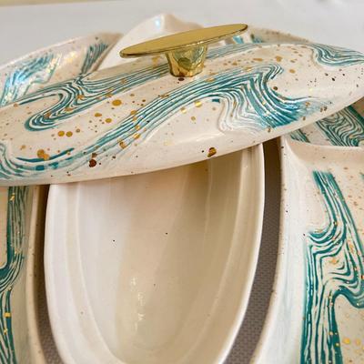 Vintage Bell Pottery Atomic 3 Piece Appetizer Serving Set