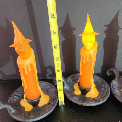 Lot of 4 Hallmark Halloween Flickering Candles Witch faces