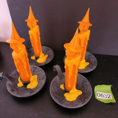 Lot of 4 Hallmark Halloween Flickering Candles Witch faces