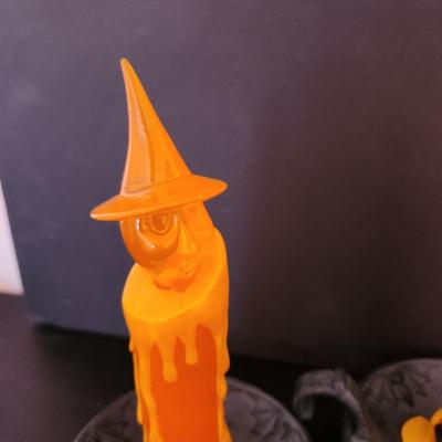 Lot of 4 Hallmark Halloween Flickering Candles Witch faces