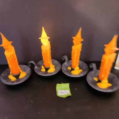 Lot of 4 Hallmark Halloween Flickering Candles Witch faces