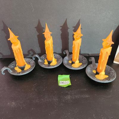 Lot of 4 Hallmark Halloween Flickering Candles Witch faces