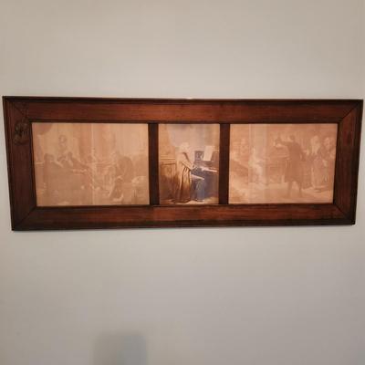 Vintage 3 Section Wood Picture Frame 37x14