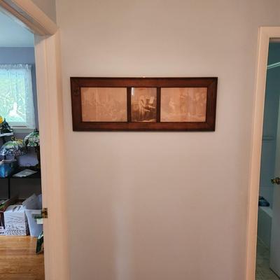Vintage 3 Section Wood Picture Frame 37x14