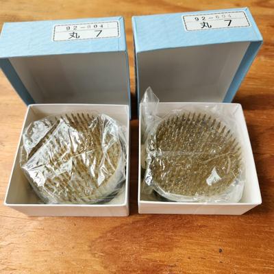 Pair Very Heavy Round Metal Spike Flower Frogs Japan
