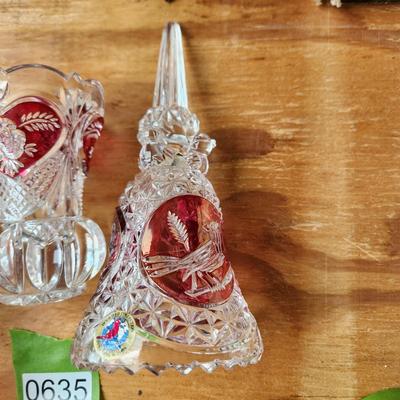 3 pieces Vintage Hofbauer Collection Ruby Red Crystal Bell, Vase, Cover Dish
