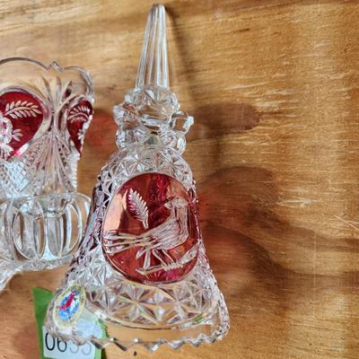 3 pieces Vintage Hofbauer Collection Ruby Red Crystal Bell, Vase, Cover Dish