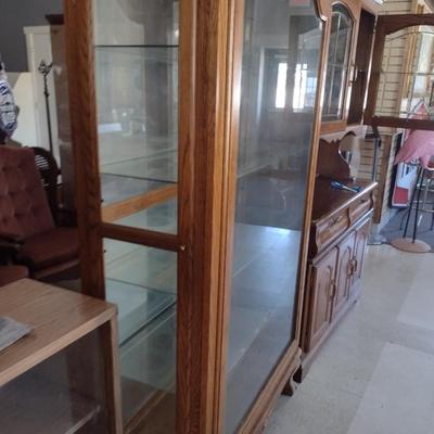 Lighted Wood and Glass Display Cabinet