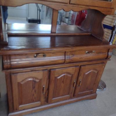 Wooden and Glass Sideboard with Storage Hutch Top
