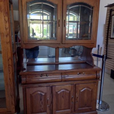 Wooden and Glass Sideboard with Storage Hutch Top