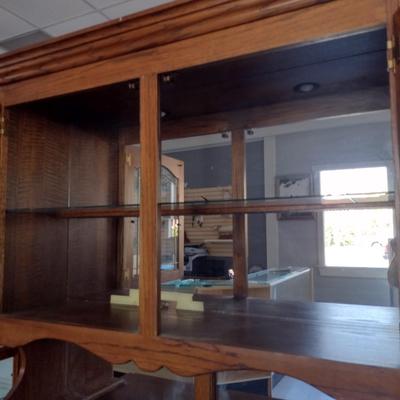 Wooden and Glass Sideboard with Storage Hutch Top
