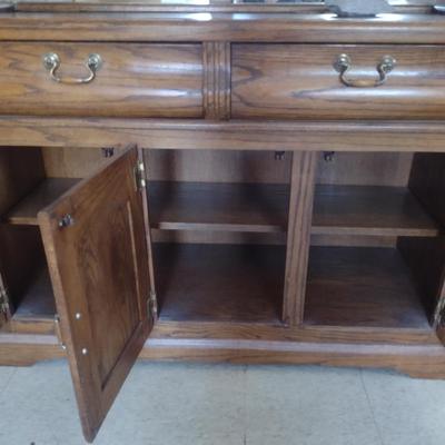 Wooden and Glass Sideboard with Storage Hutch Top