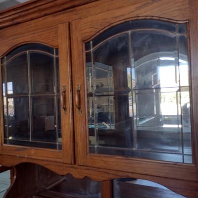 Wooden and Glass Sideboard with Storage Hutch Top