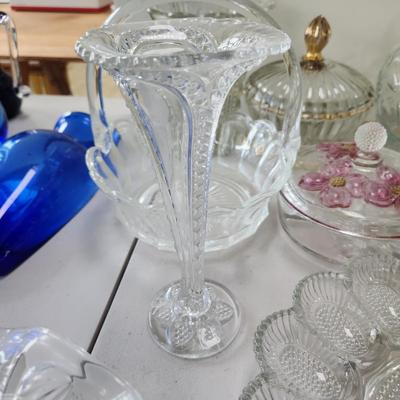 Large lot of Clear Glassware Hobnail Devil Eggs , S.H. Green Stamps , Bowls Vases