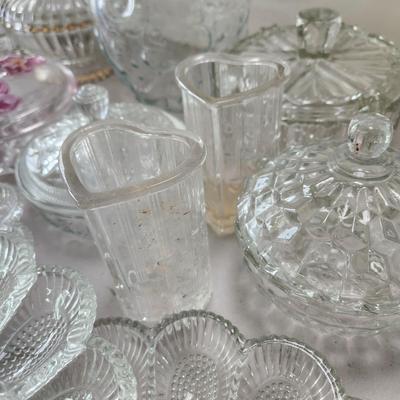 Large lot of Clear Glassware Hobnail Devil Eggs , S.H. Green Stamps , Bowls Vases