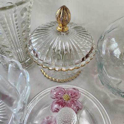 Large lot of Clear Glassware Hobnail Devil Eggs , S.H. Green Stamps , Bowls Vases