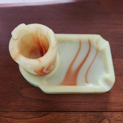 Vintage Uranium Slag Glass Ashtray Set Vidrio Products ILL.