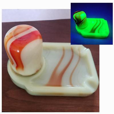 Vintage Uranium Slag Glass Ashtray Set Vidrio Products ILL.