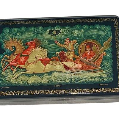 1999 Russian Troika Lacquered Box - Sleigh/Horses from the Lucy Maxym Collection
