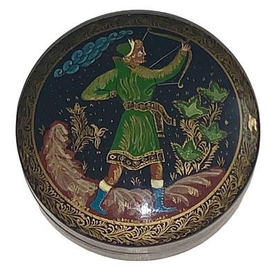 Vintage Russian Lacquered Box - Archer W/ Bow & Arrow