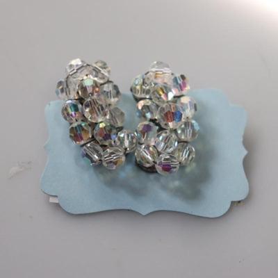 Beautiful Vintage 1950's Clear Crystal Aurora Borealis Earrings