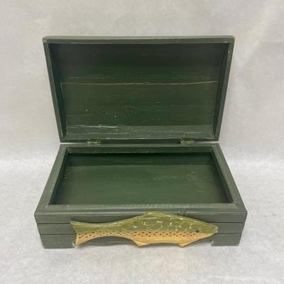 Wood Box with Carved Trout Decoration