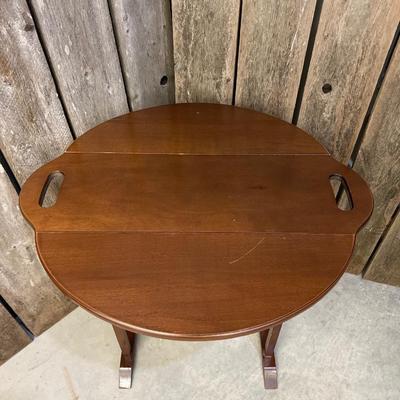Small Vintage Drop Side Wood Table with Handles #1
