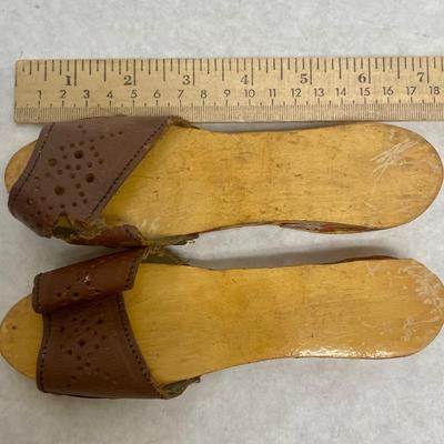 Vintage Japanese Traditional Wood Sandals and Gold-Colored Lacquered Wood Maki-e Bowl
